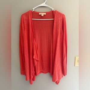 Michael Kors Open Front Cardigan Woman’s SZ S Coral Linen Blend Long Sleeve Knit